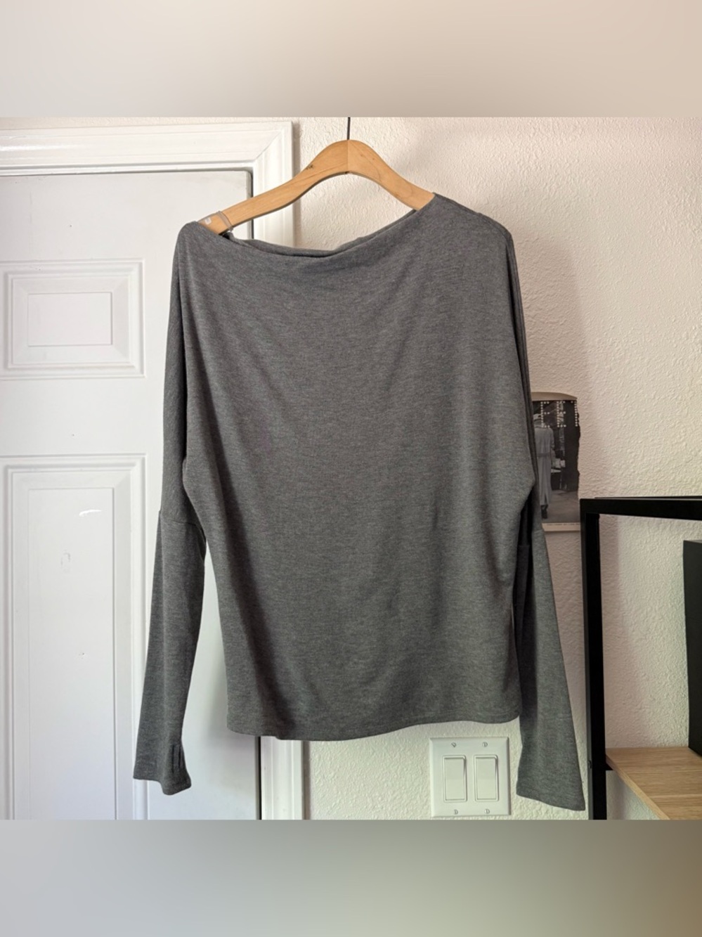 BLEUSALT heather grey soft stretchy off shoulder asymmetrical sweater top